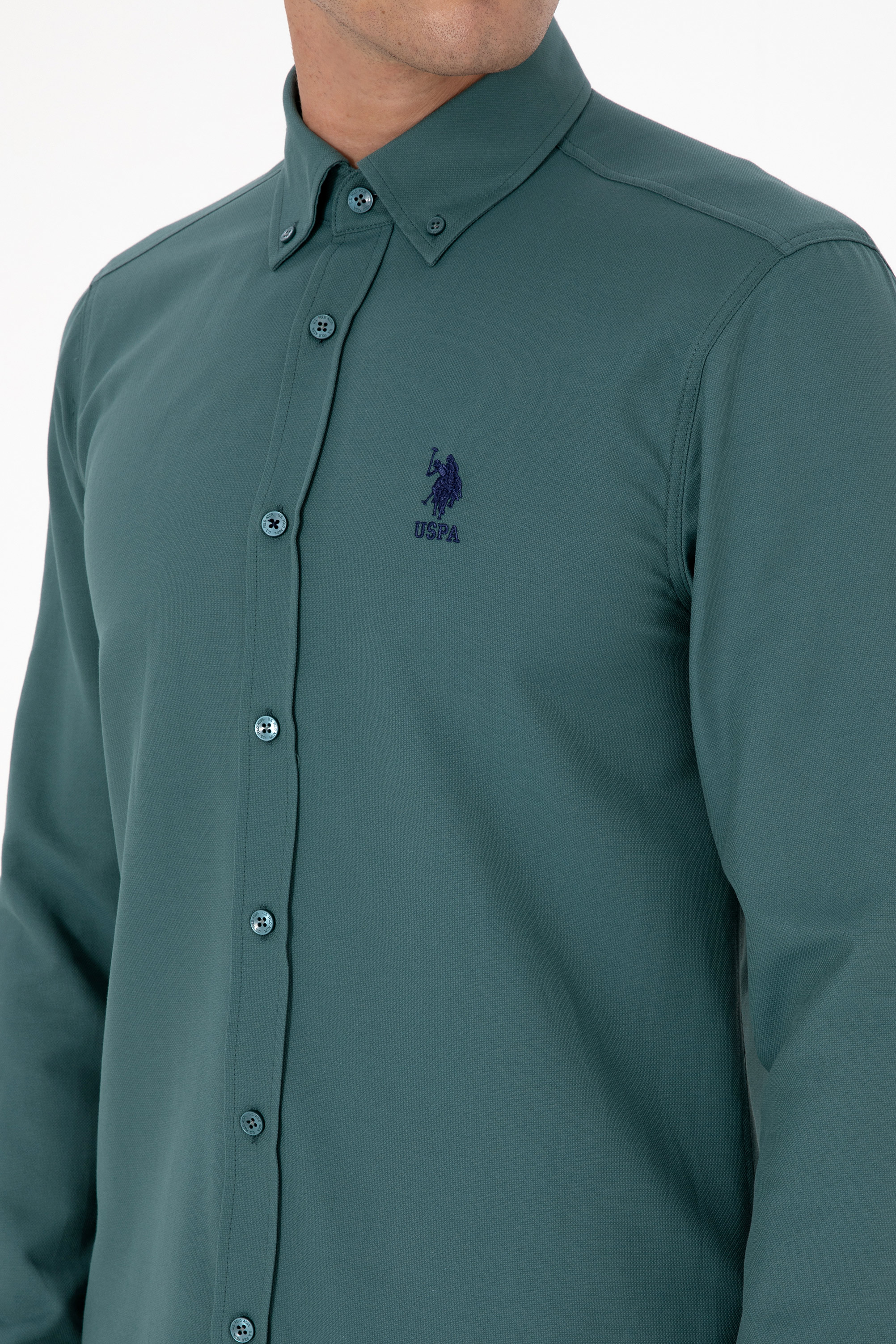 Erkek Koyu Yeşil Uzun Kollu Basic Gömlek - 50307701087