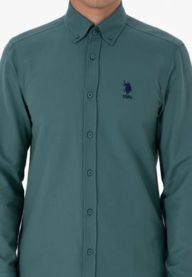 Erkek Koyu Yeşil Uzun Kollu Basic Gömlek - 50307701087