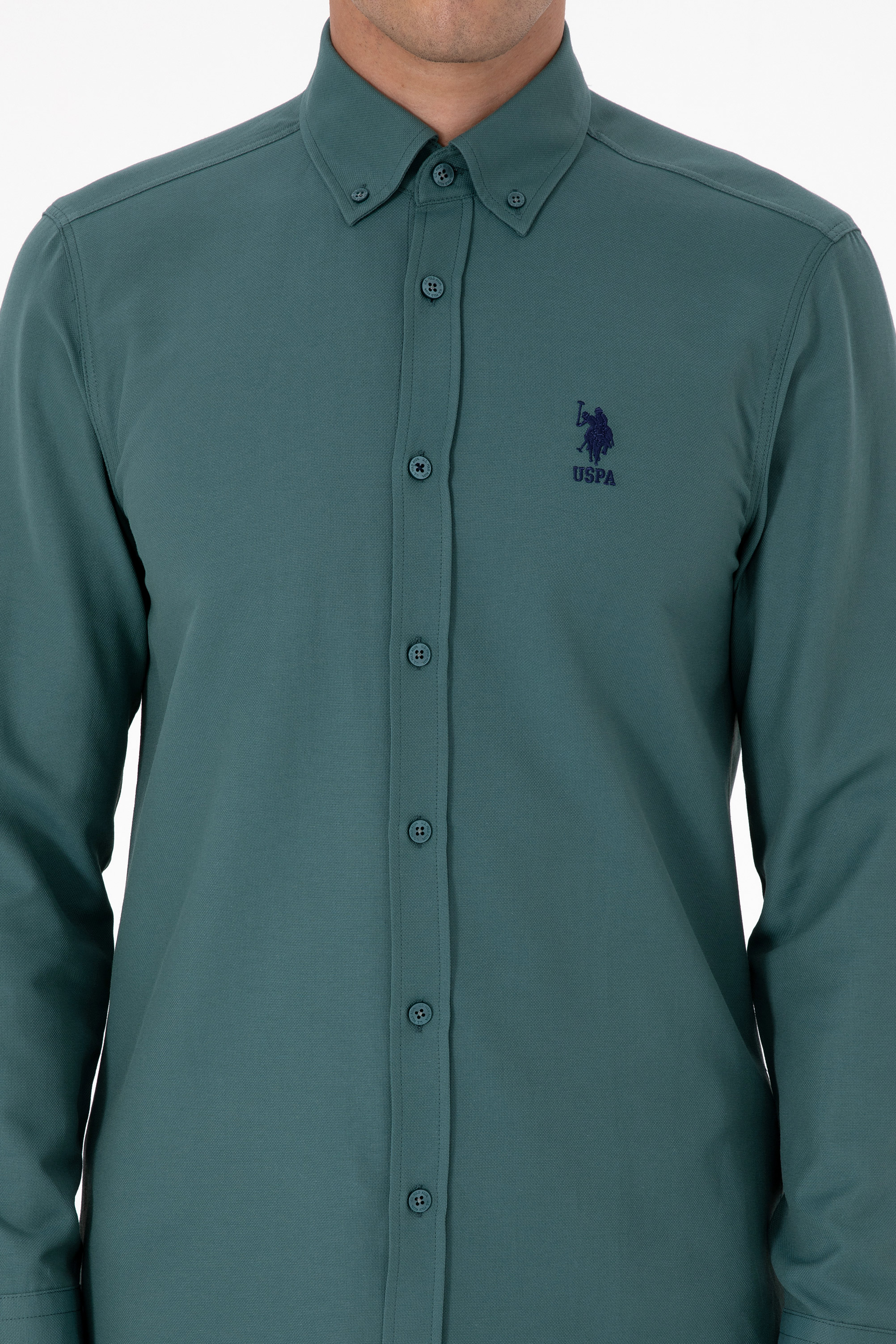 Erkek Koyu Yeşil Uzun Kollu Basic Gömlek - 50307701087