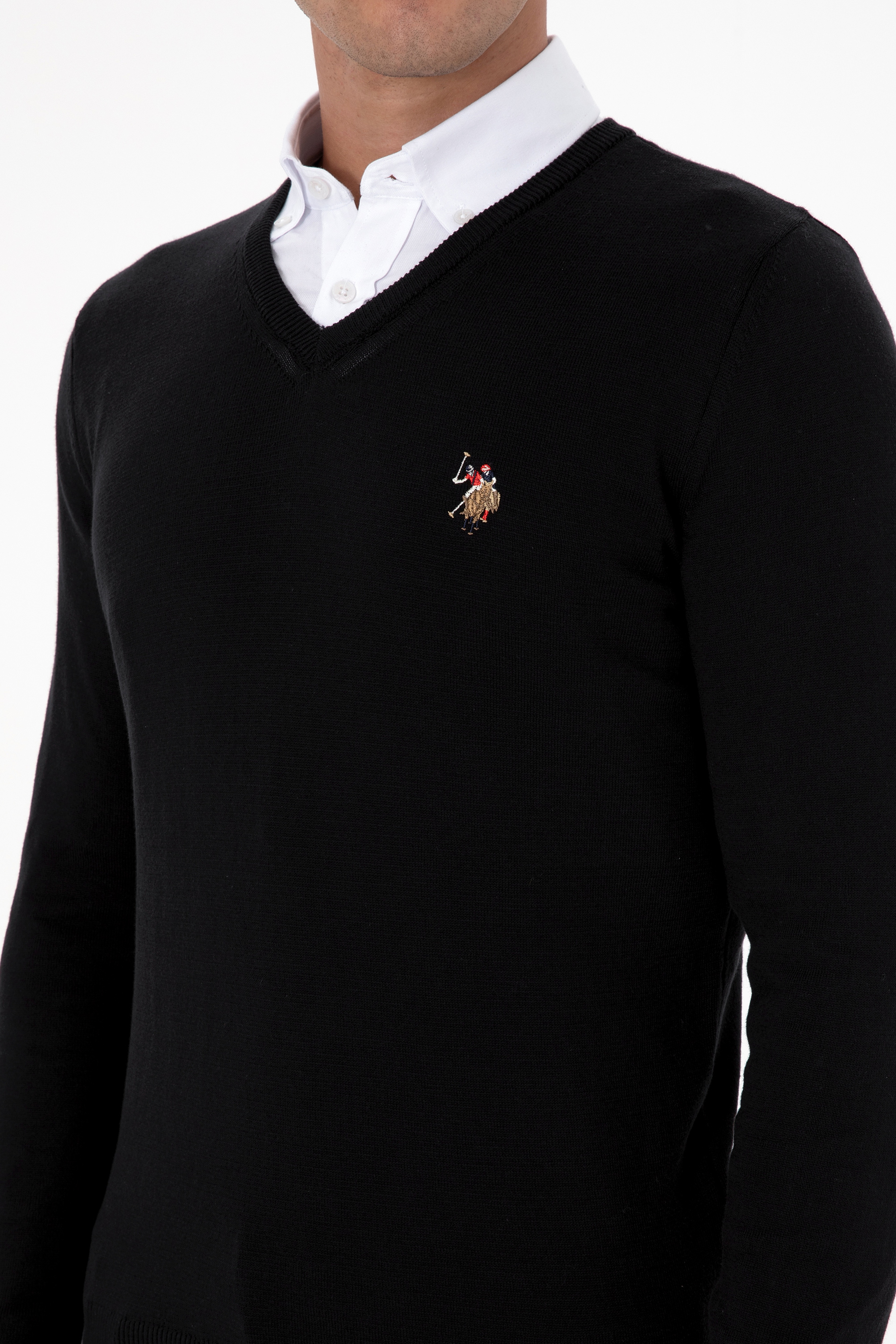 Erkek Slim Fit V Yaka Siyah Basic Kazak - Image 7