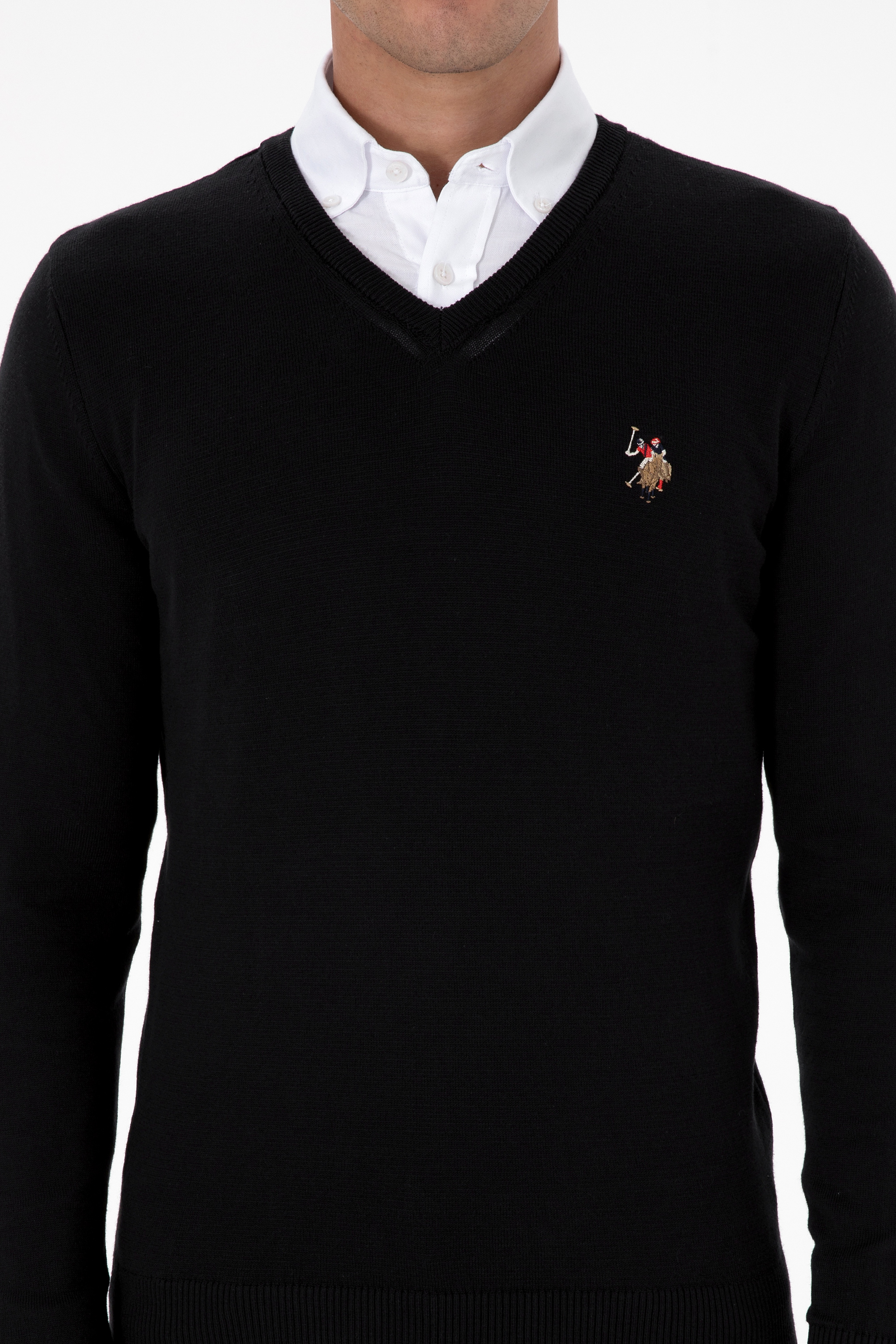 Erkek Slim Fit V Yaka Siyah Basic Kazak - Image 6