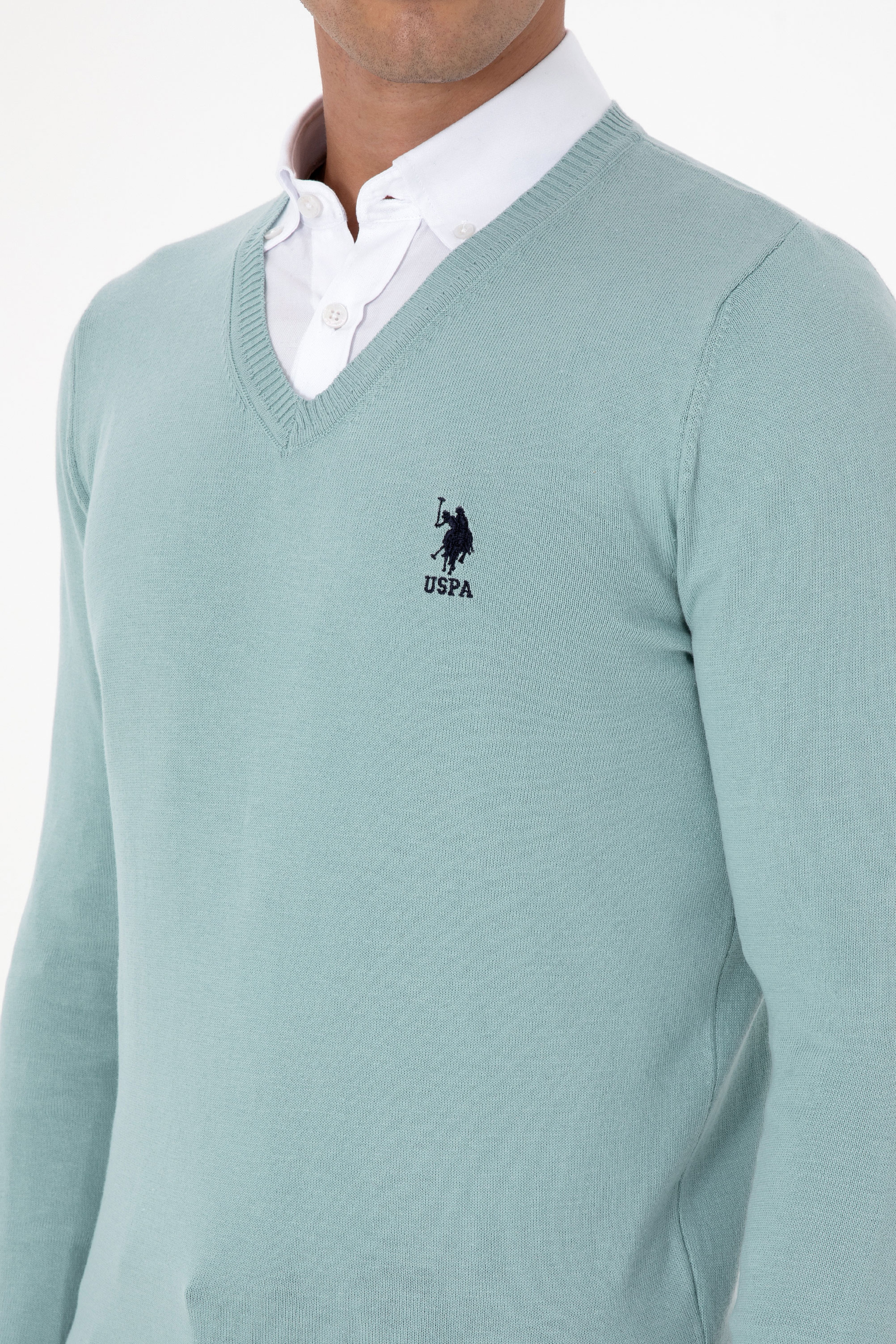 Erkek Slim Fit V Yaka Mint Basic Kazak - Image 7
