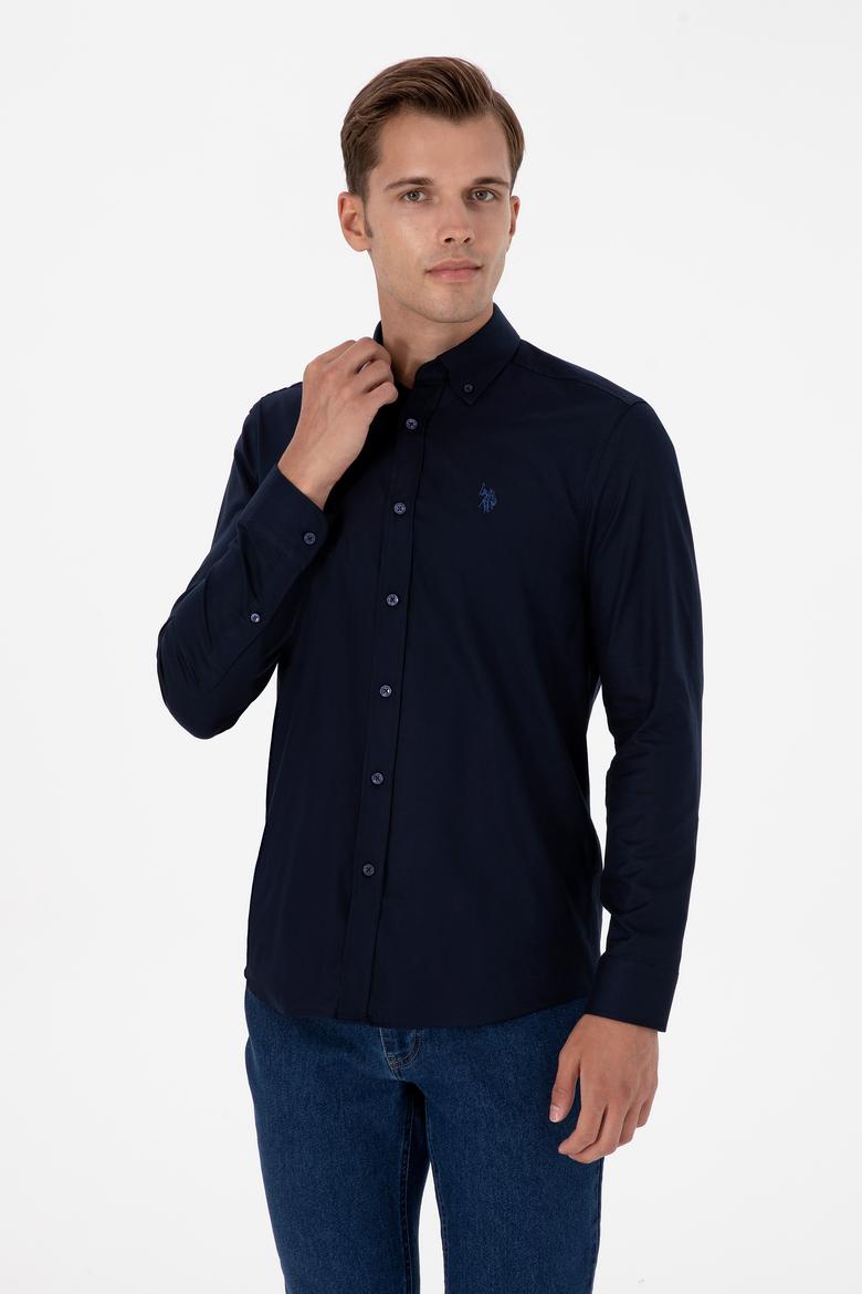 Erkek Lacivert Uzun Kollu Basic Gömlek
