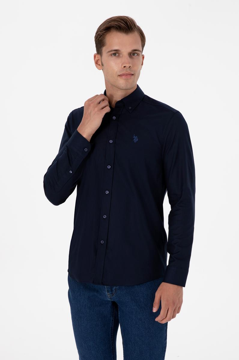 Erkek Lacivert Uzun Kollu Basic Gömlek