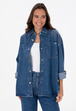 Kadın Mavi Jean Gömlek - 50312347012