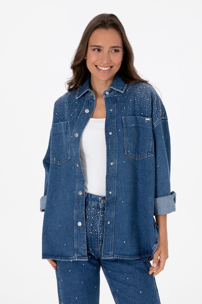 Kadın Mavi Jean Gömlek - 50312347012