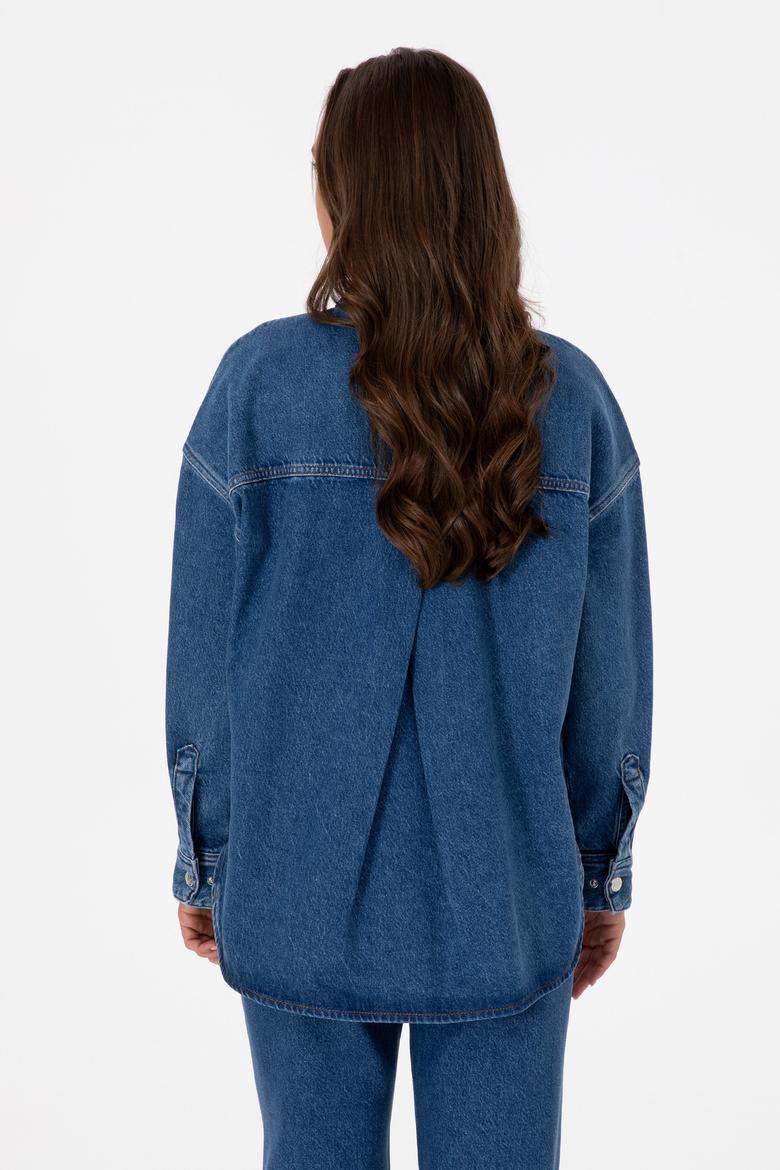 Kadın Mavi Jean Gömlek - 50312347012