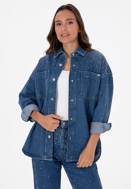 Kadın Mavi Jean Gömlek - 50312347012