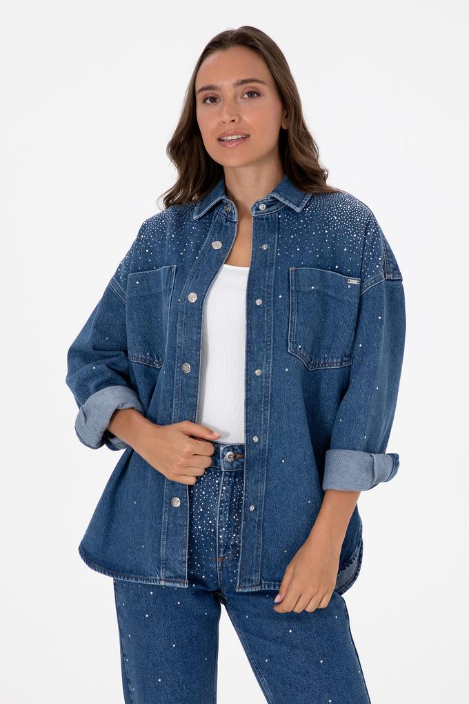 Kadın Mavi Jean Gömlek