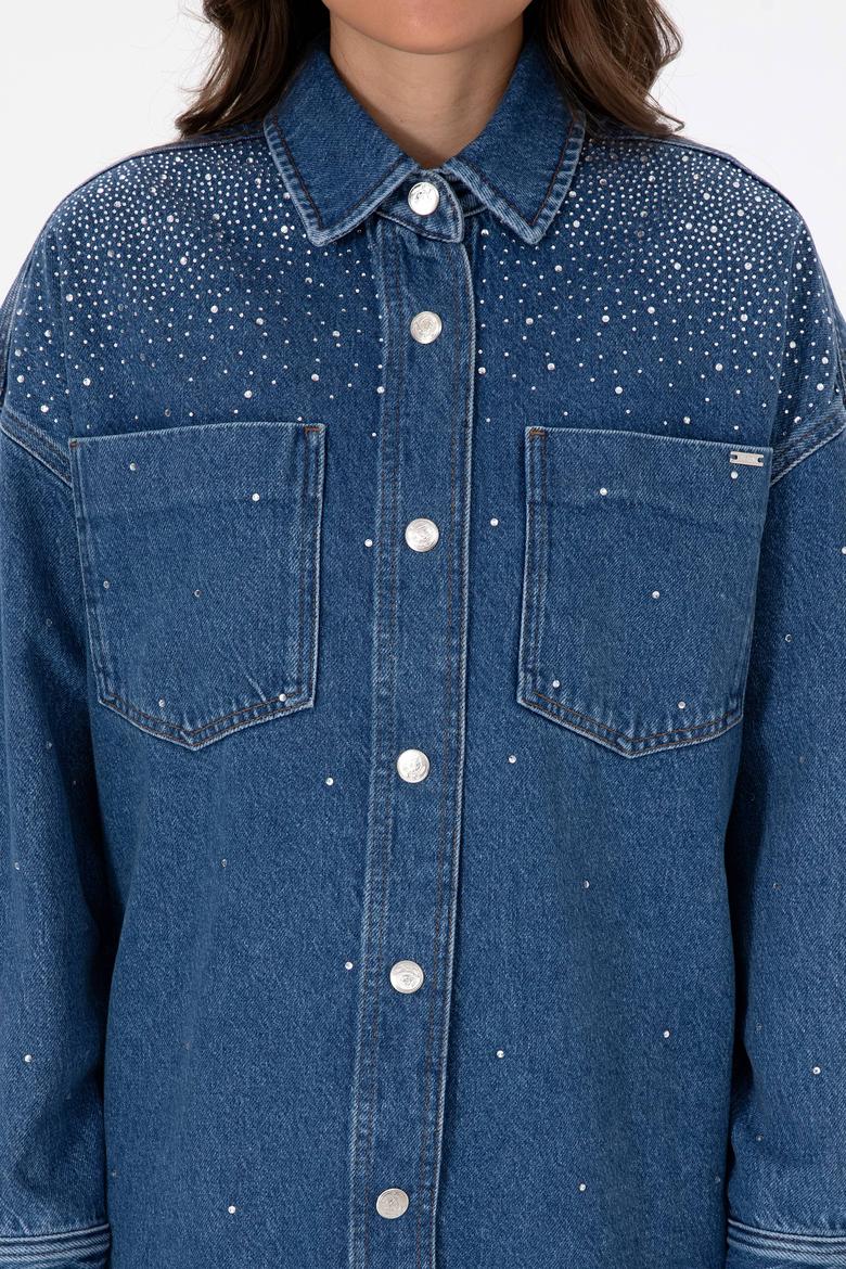 Kadın Mavi Jean Gömlek - 50312347012