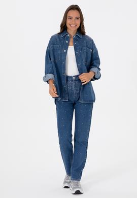 Kadın Mavi Jean Gömlek - 50312347012