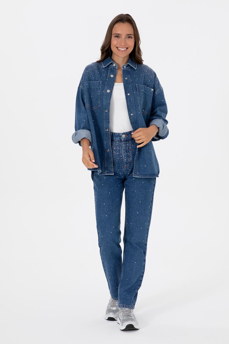 Kadın Mavi Jean Gömlek - 50312347012