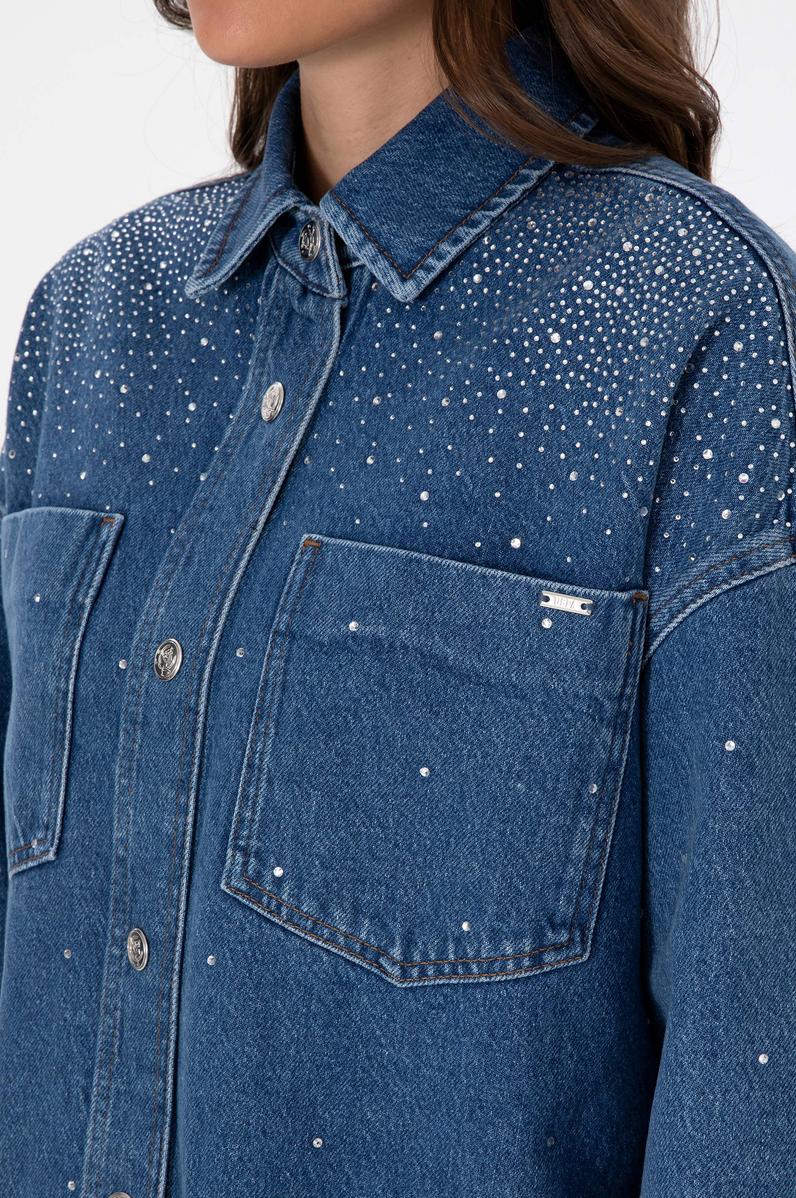 Kadın Mavi Jean Gömlek