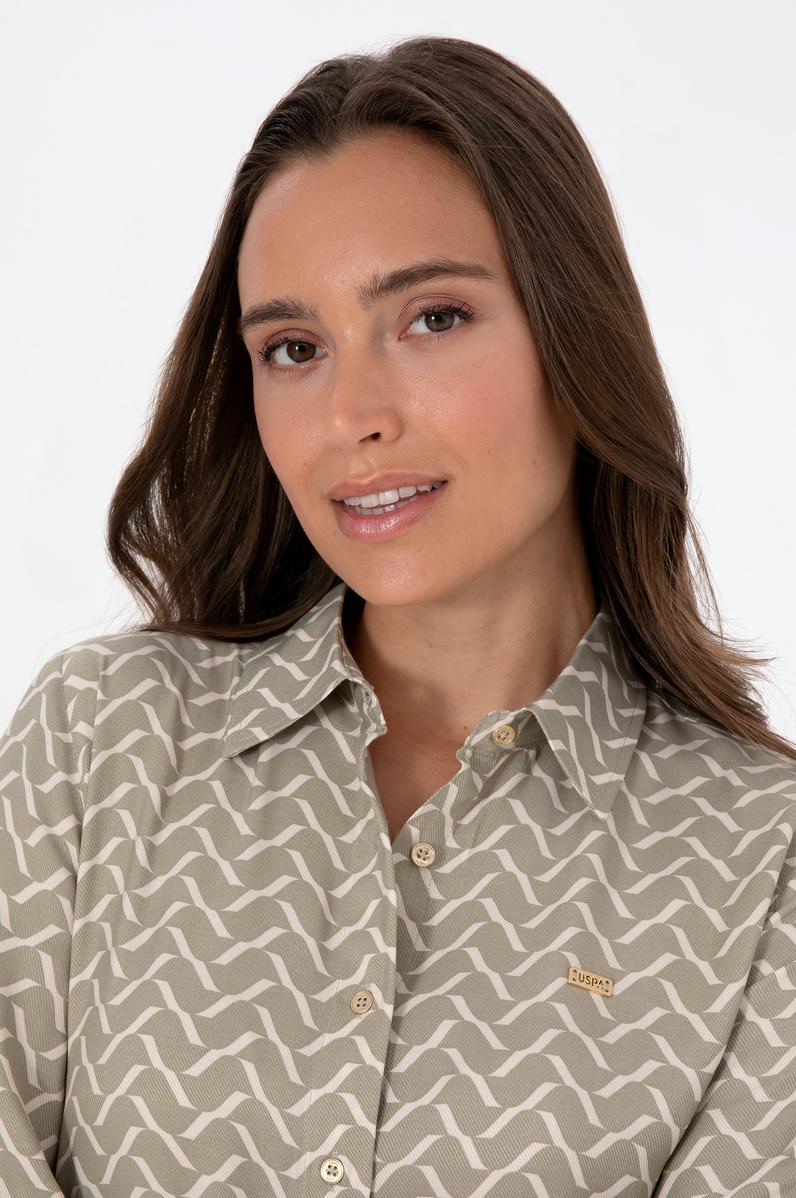 Kadın Açık Haki Uzun Kollu Gömlek