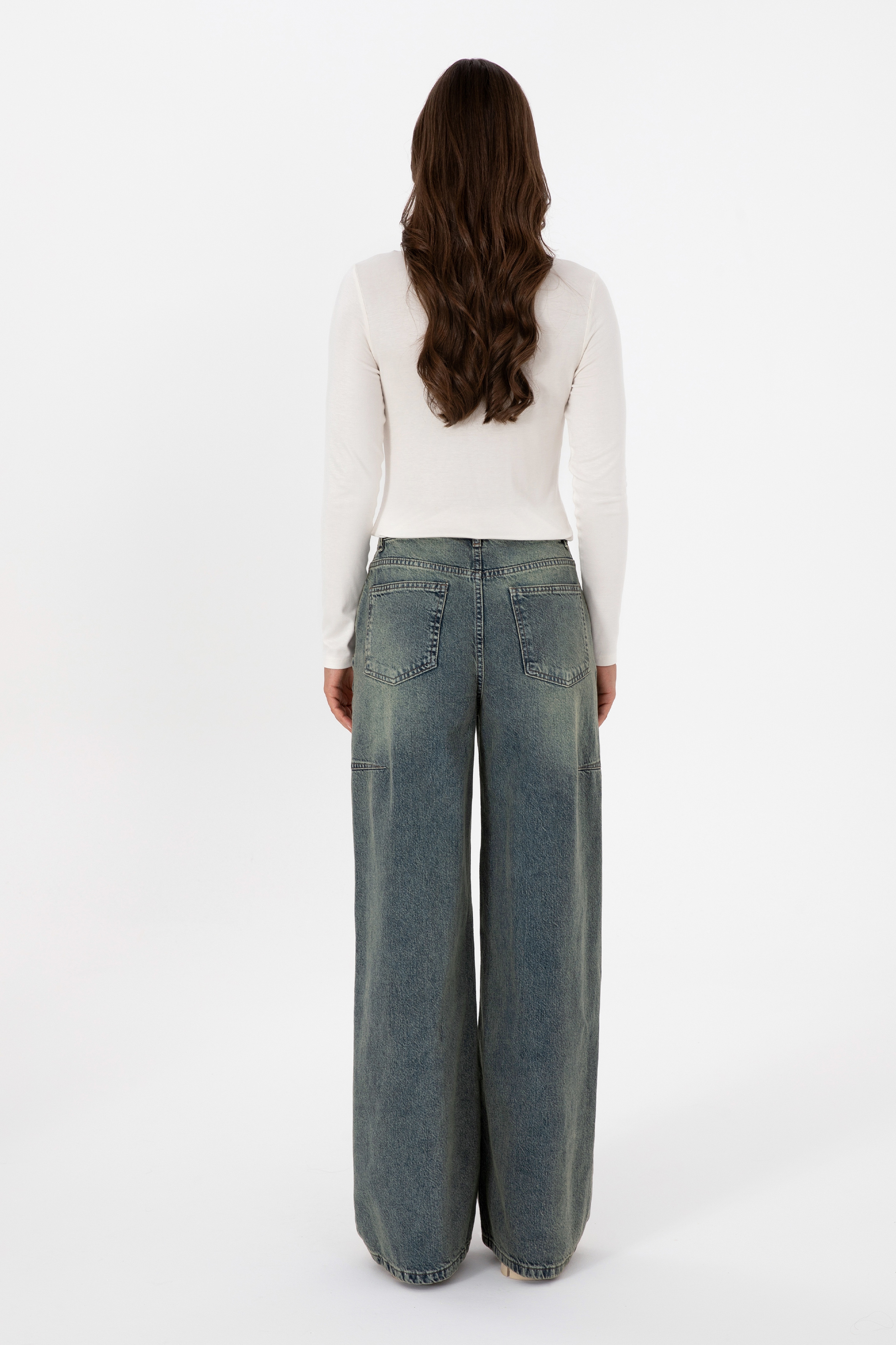 Kadın Yeşil Flare Fit Jean Pantolon - Image 4