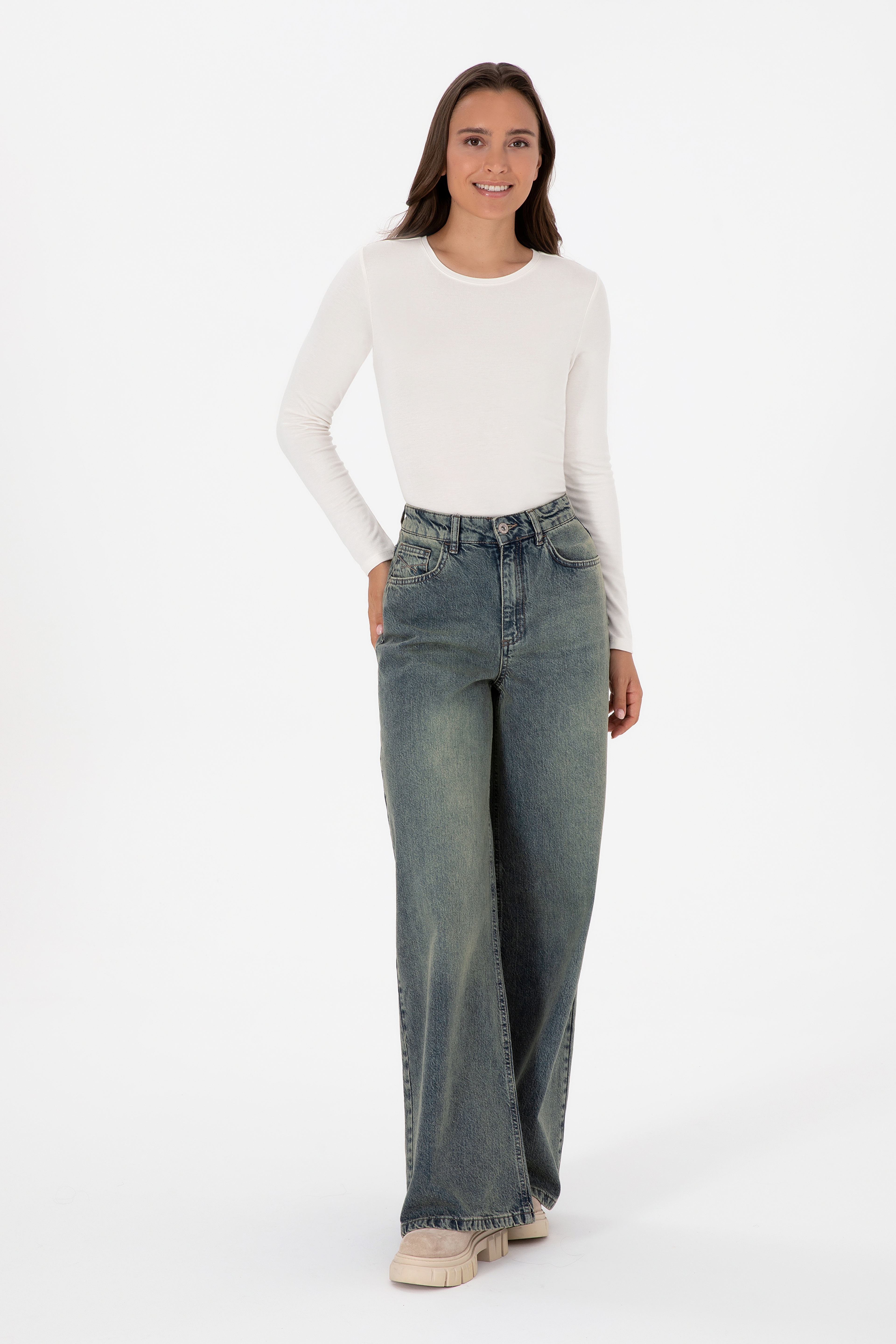 Kadın Yeşil Flare Fit Jean Pantolon