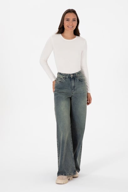 Kadın Yeşil Flare Fit Jean Pantolon