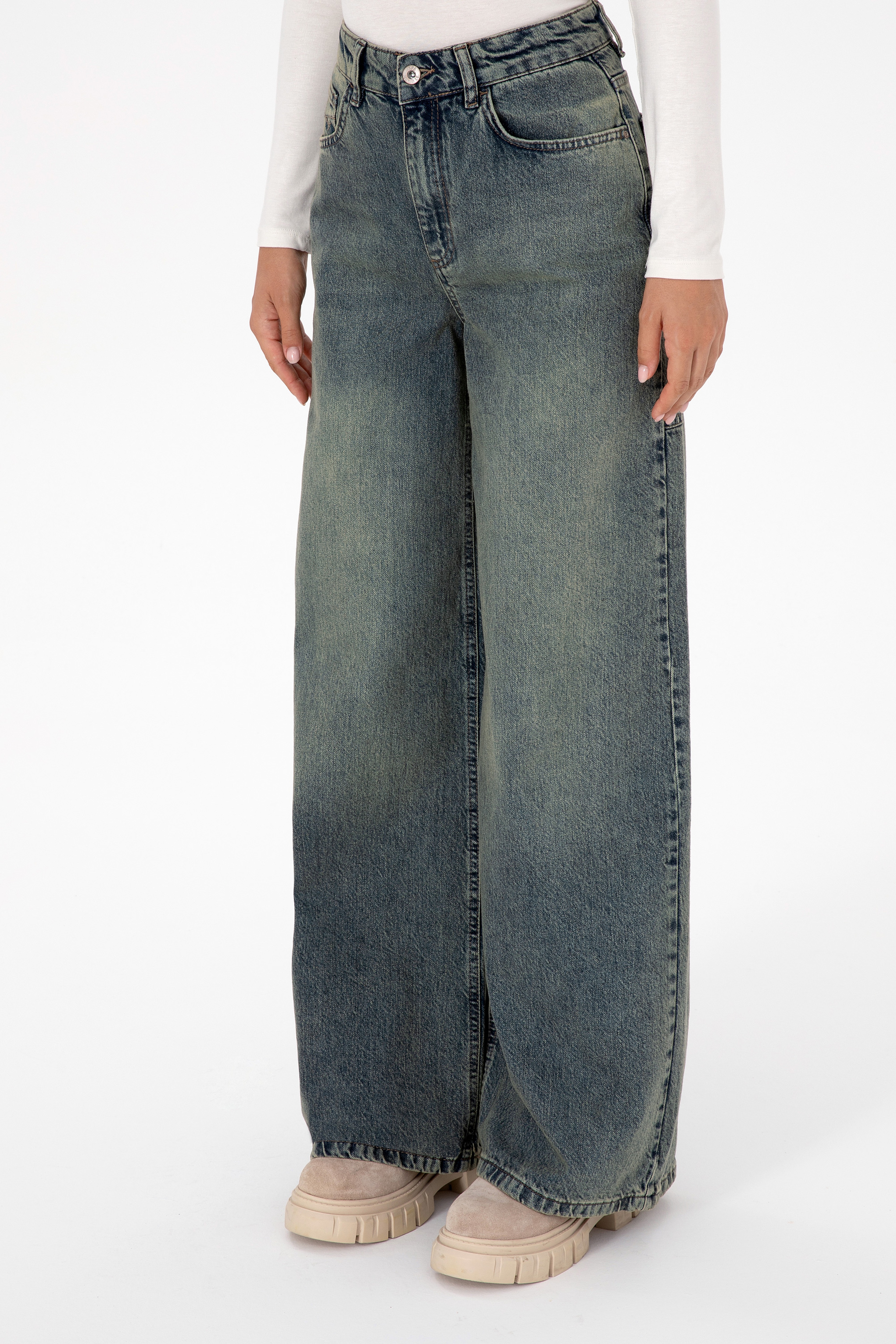 Kadın Yeşil Flare Fit Jean Pantolon