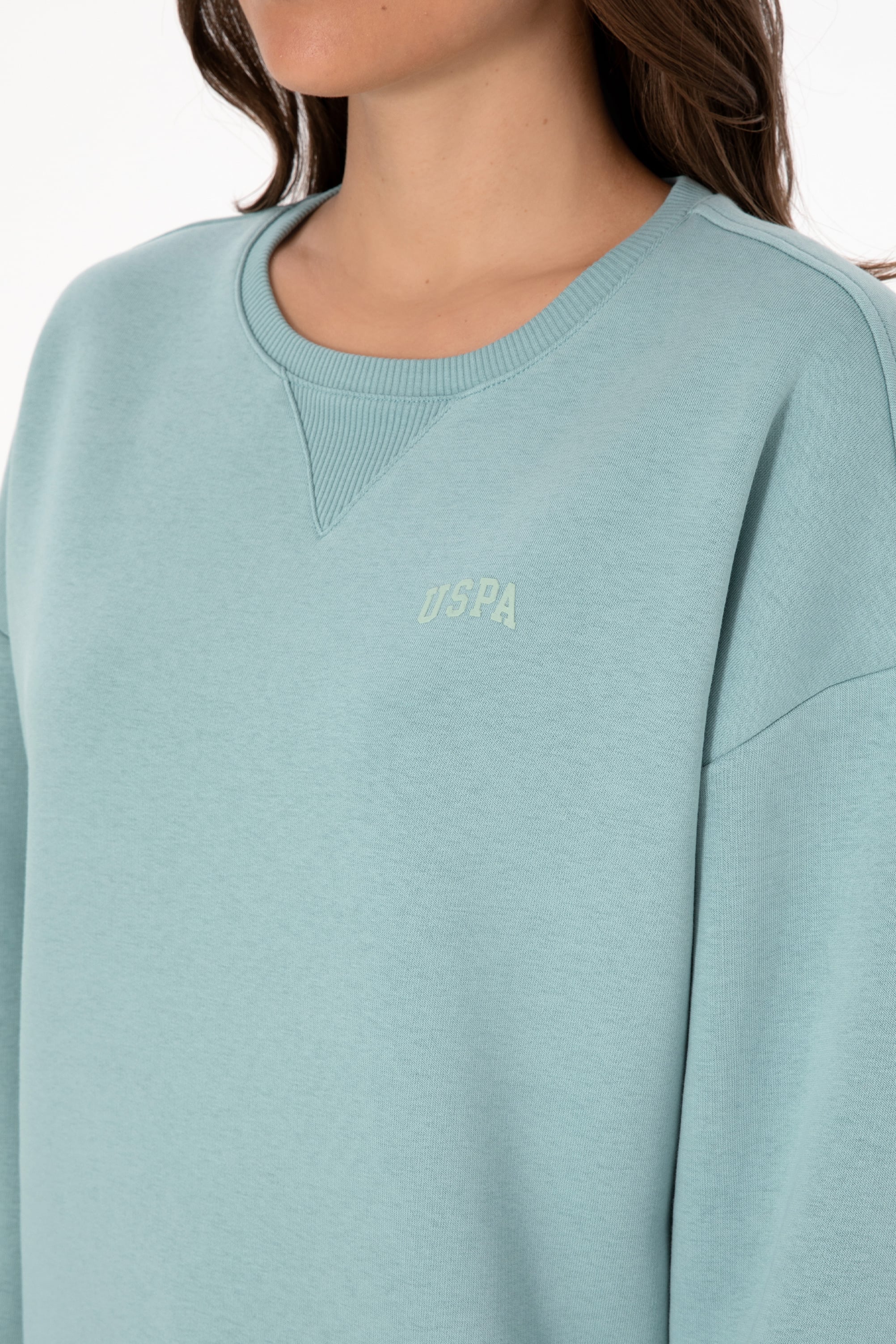 Kadın Mint Şardonlu Bisiklet Yaka Basic Sweatshırt - Image 7