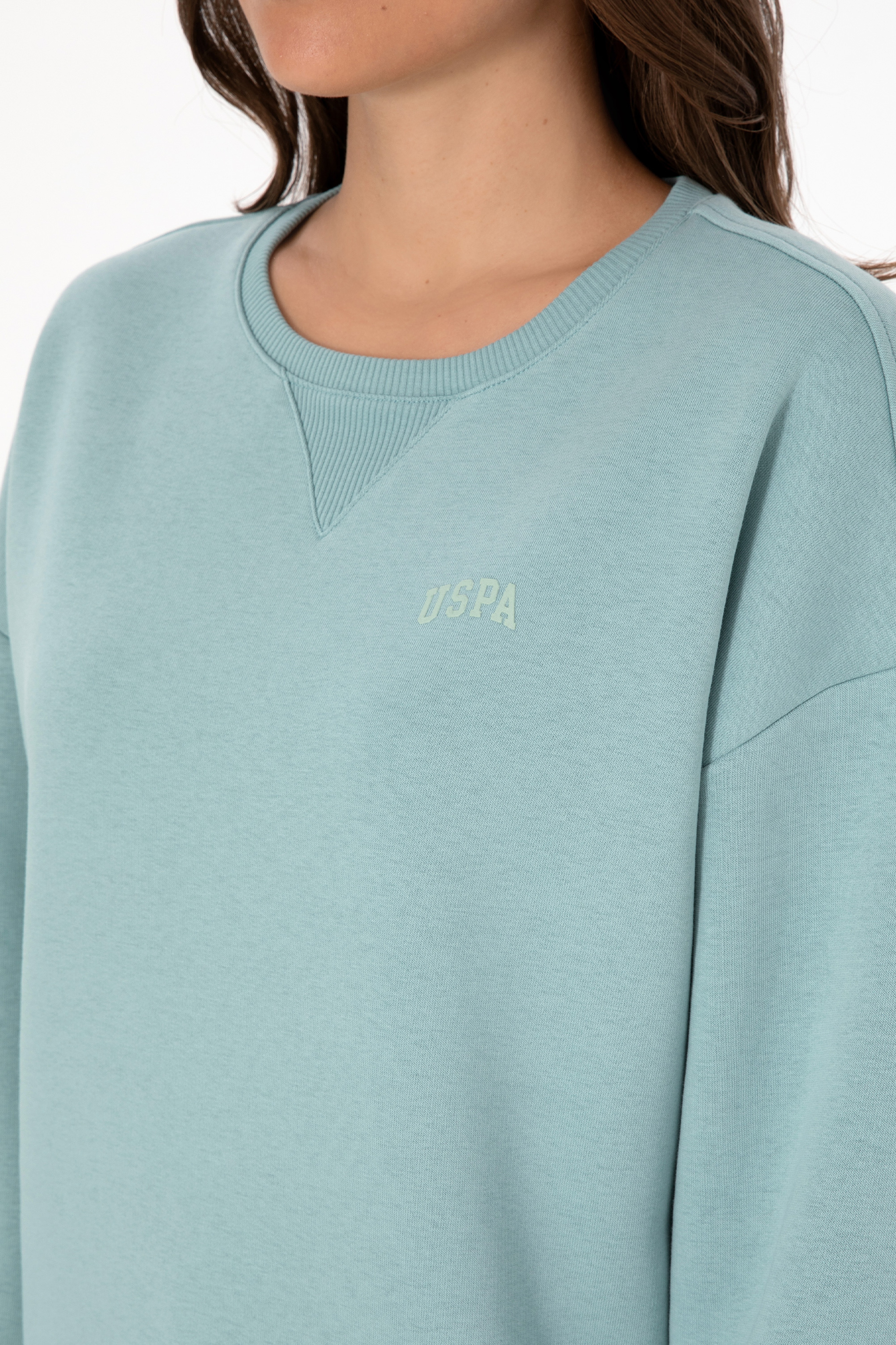 Kadın Mint Şardonlu Bisiklet Yaka Basic Sweatshırt
