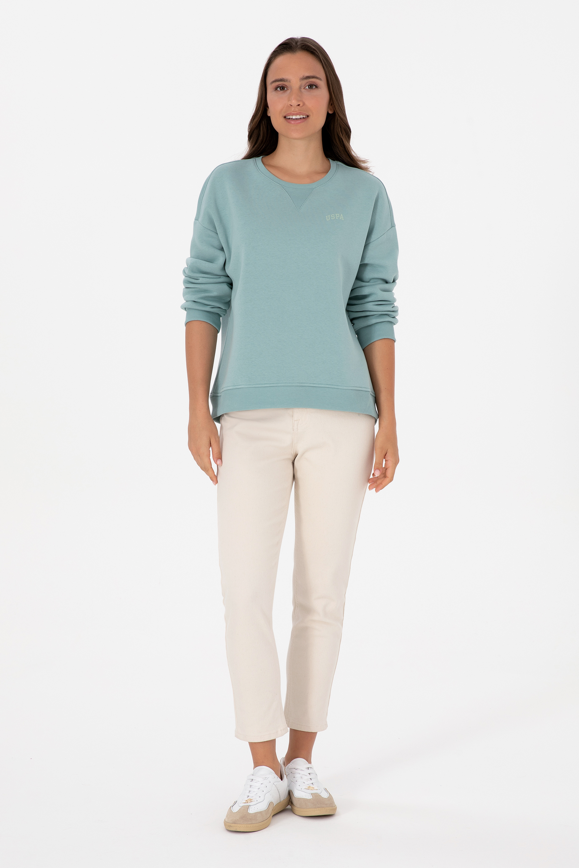 Kadın Mint Şardonlu Bisiklet Yaka Basic Sweatshırt - Image 4
