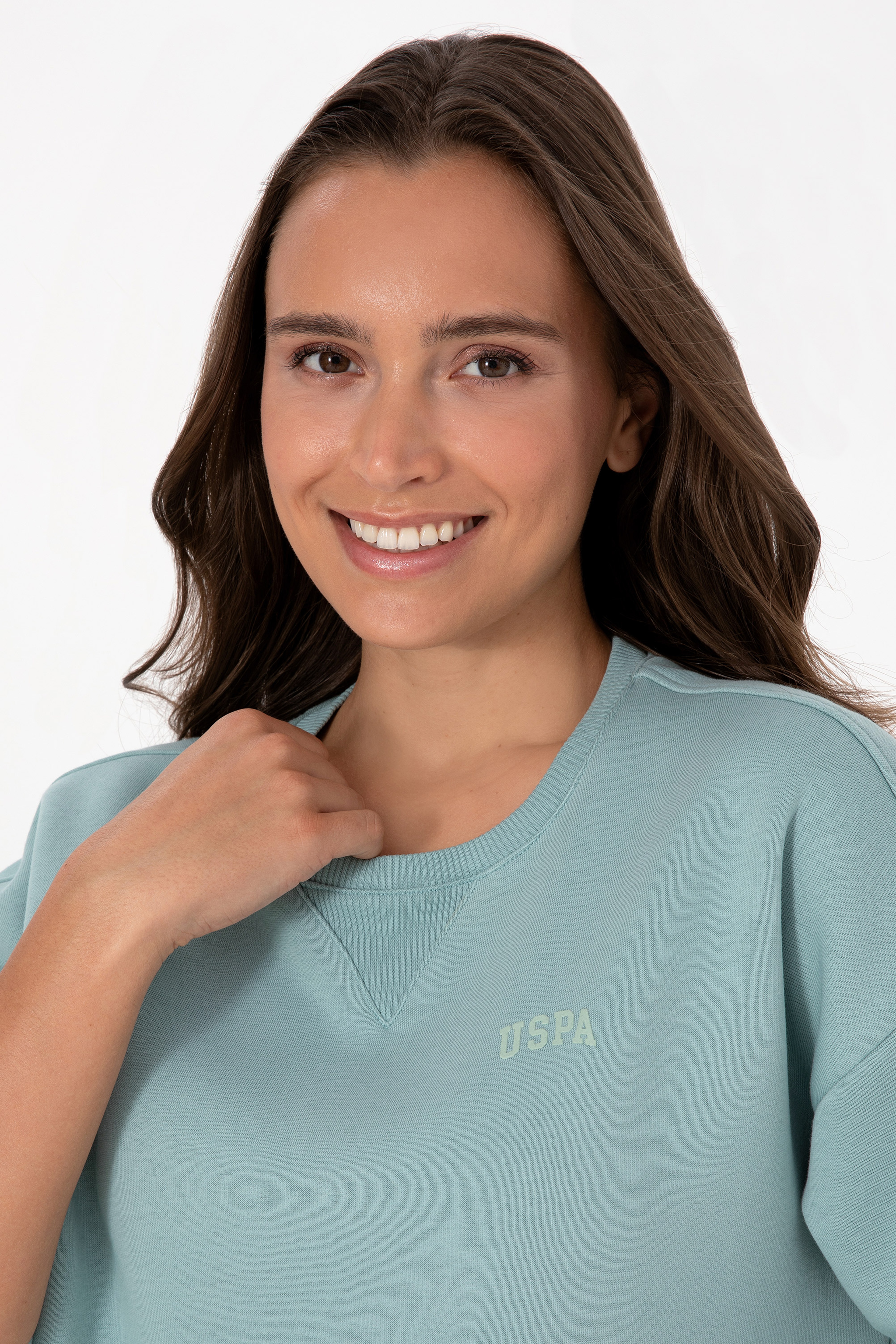 Kadın Mint Şardonlu Bisiklet Yaka Basic Sweatshırt