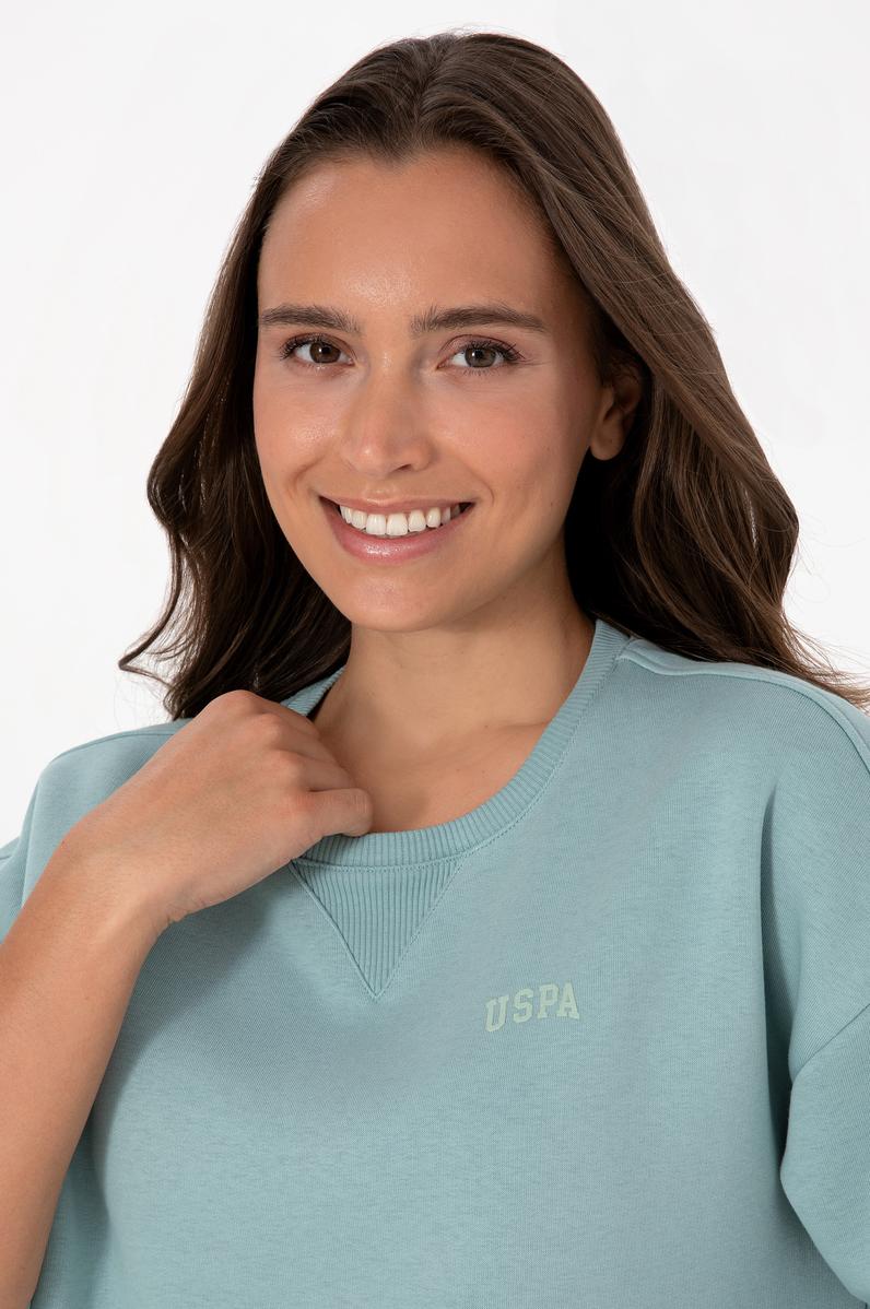 Kadın Mint Şardonlu Bisiklet Yaka Basic Sweatshırt