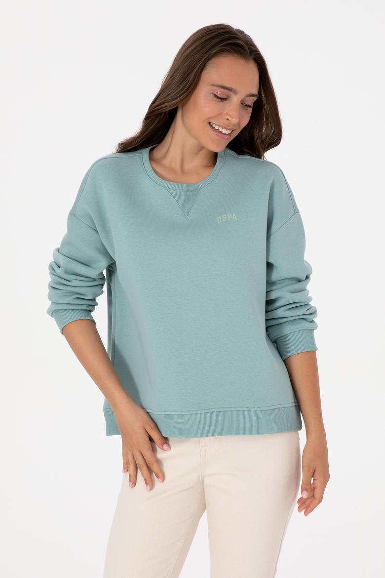 Kadın Mint Şardonlu Bisiklet Yaka Basic Sweatshırt