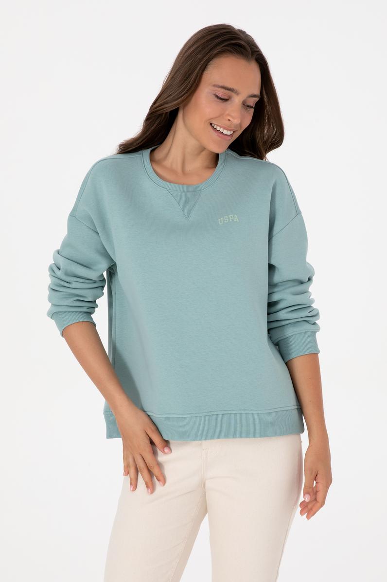 Kadın Mint Şardonlu Bisiklet Yaka Basic Sweatshırt