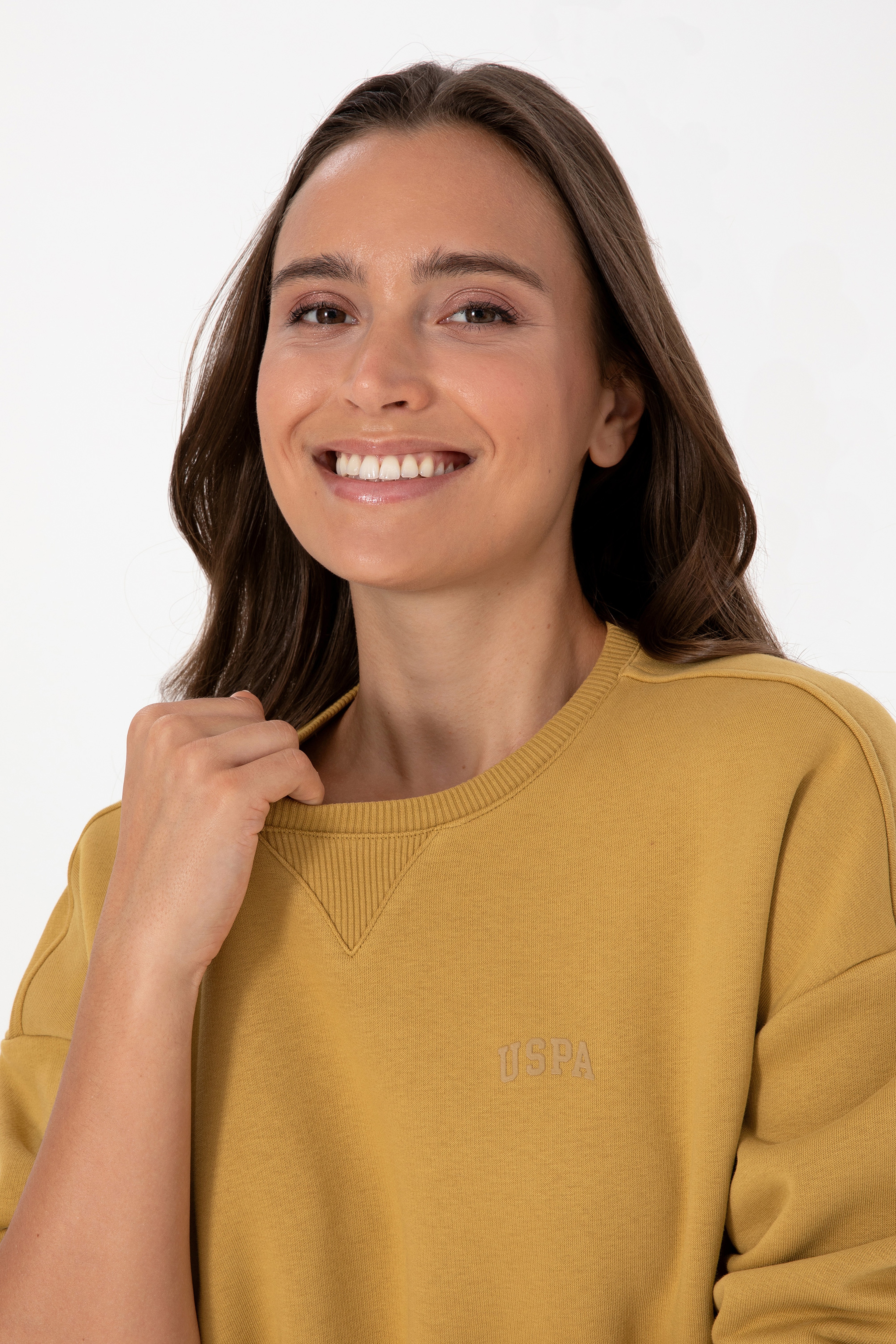 Kadın Camel Şardonlu Bisiklet Yaka Basic Sweatshırt - Image 2