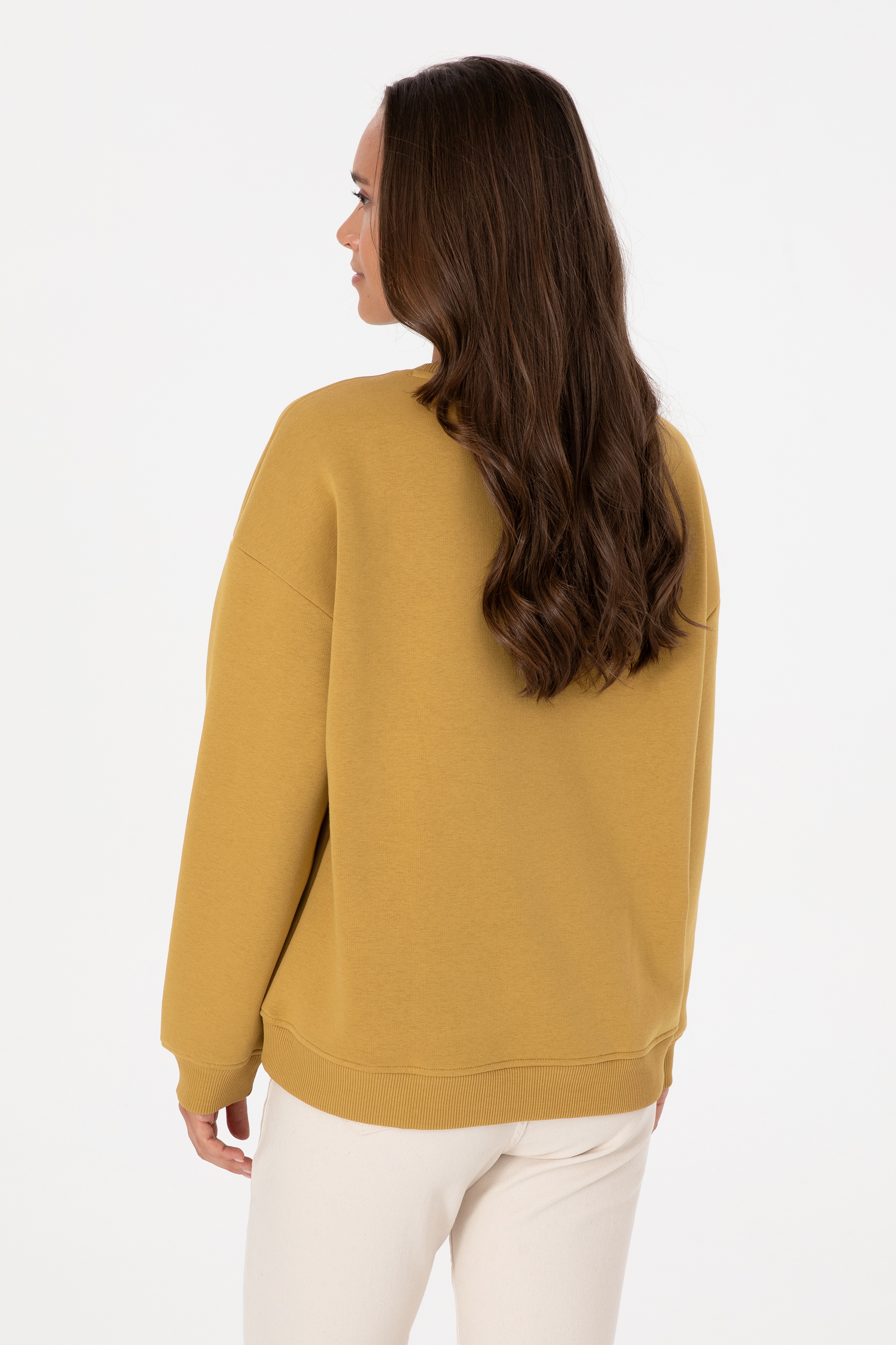 Kadın Camel Şardonlu Bisiklet Yaka Basic Sweatshırt - Image 5