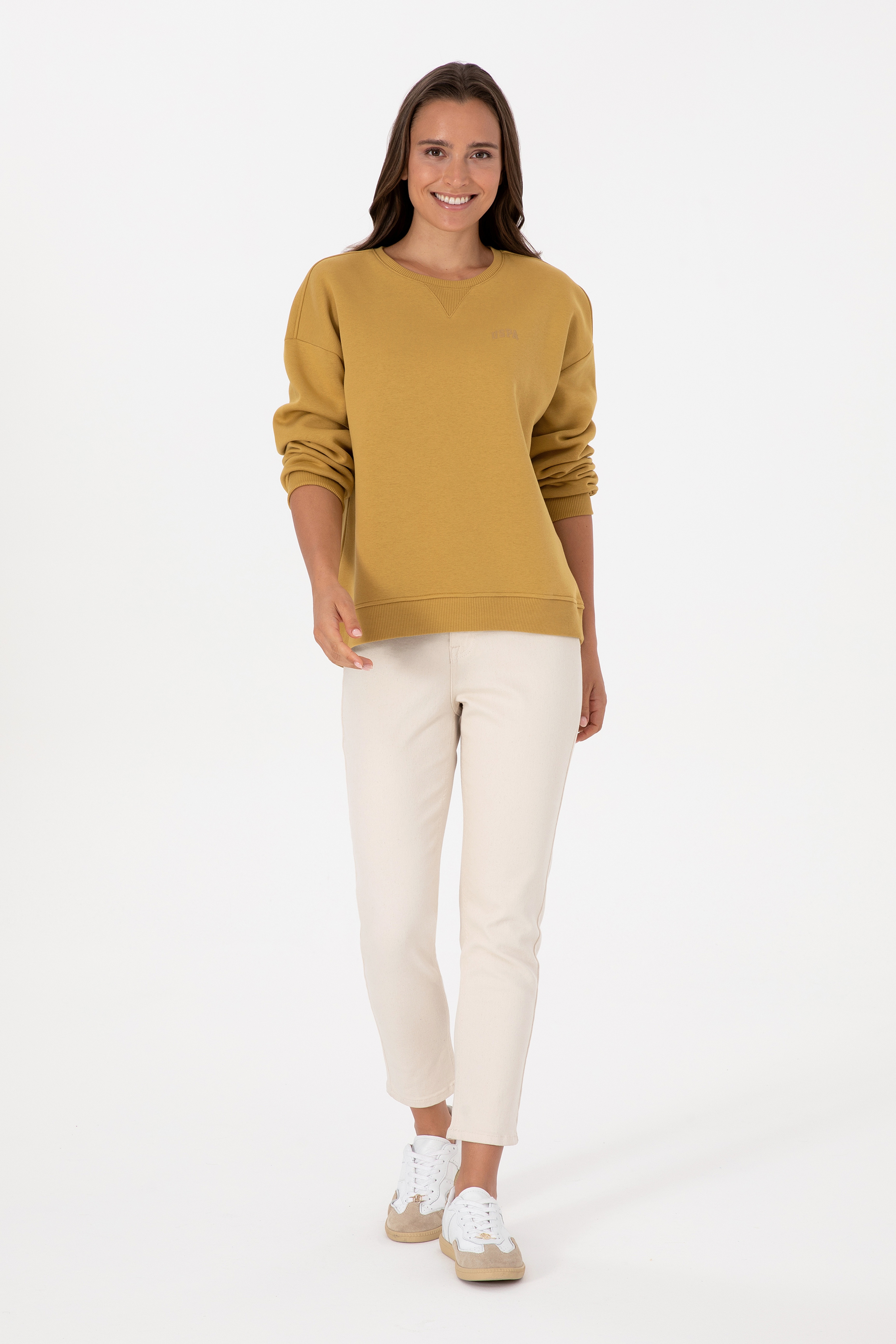 Kadın Camel Şardonlu Bisiklet Yaka Basic Sweatshırt