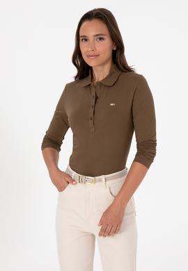Kadın Haki Basic Polo Yaka Sweatshırt - 50313593075