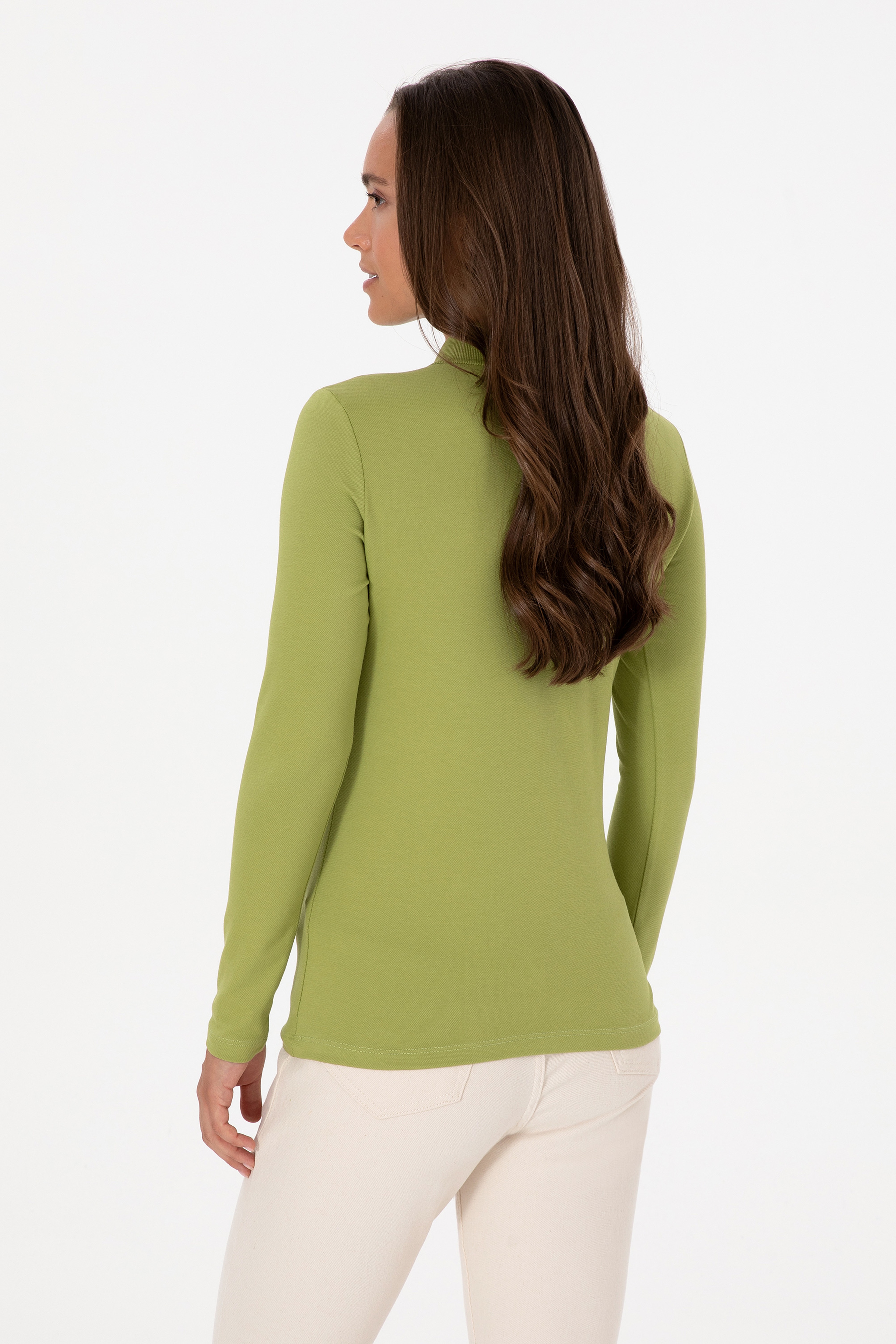 Kadın Fıstık Basic Polo Yaka Sweatshırt - Image 5