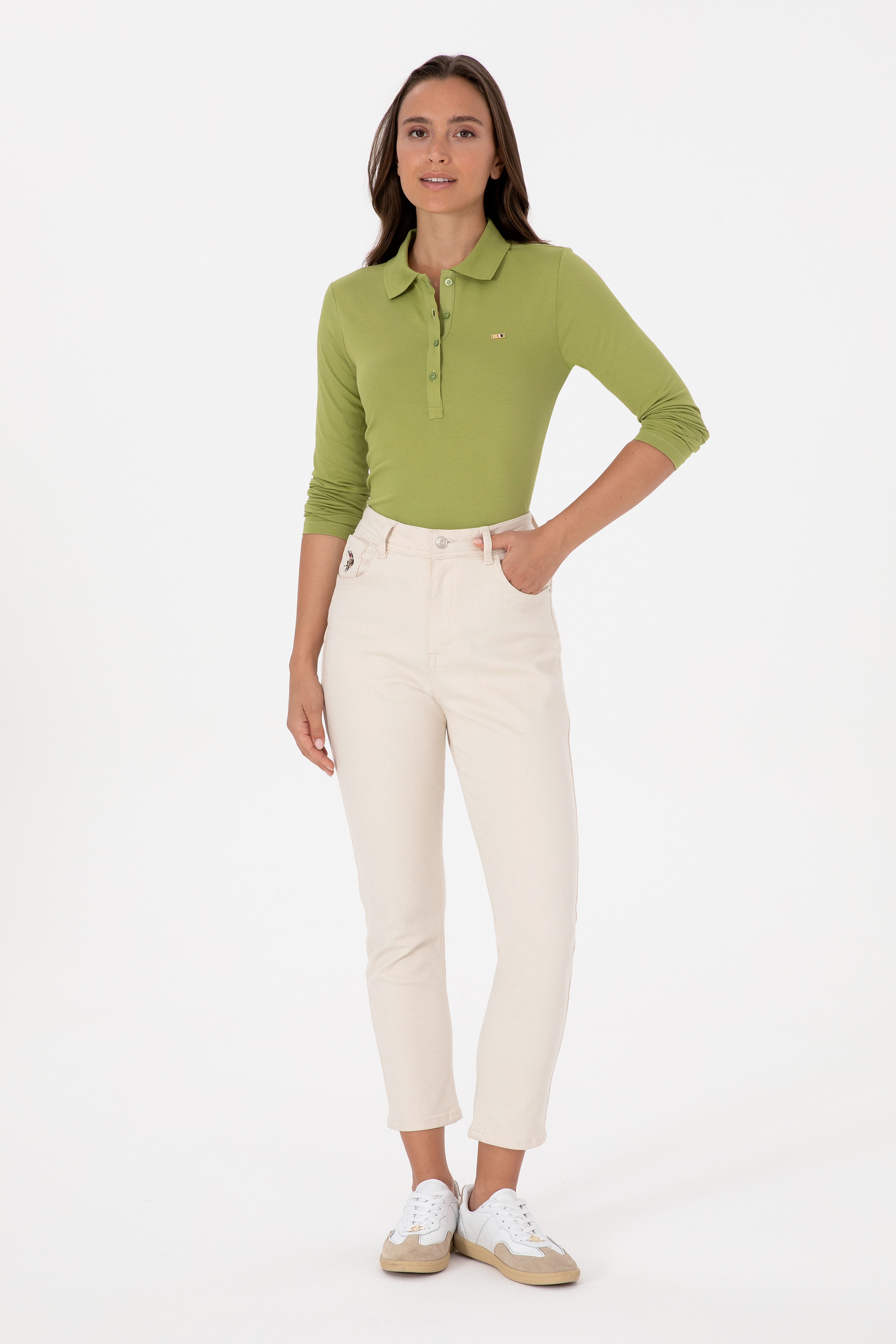 Kadın Fıstık Basic Polo Yaka Sweatshırt - Image 4