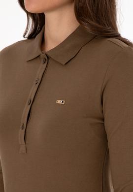 Kadın Haki Basic Polo Yaka Sweatshırt - 50313593075