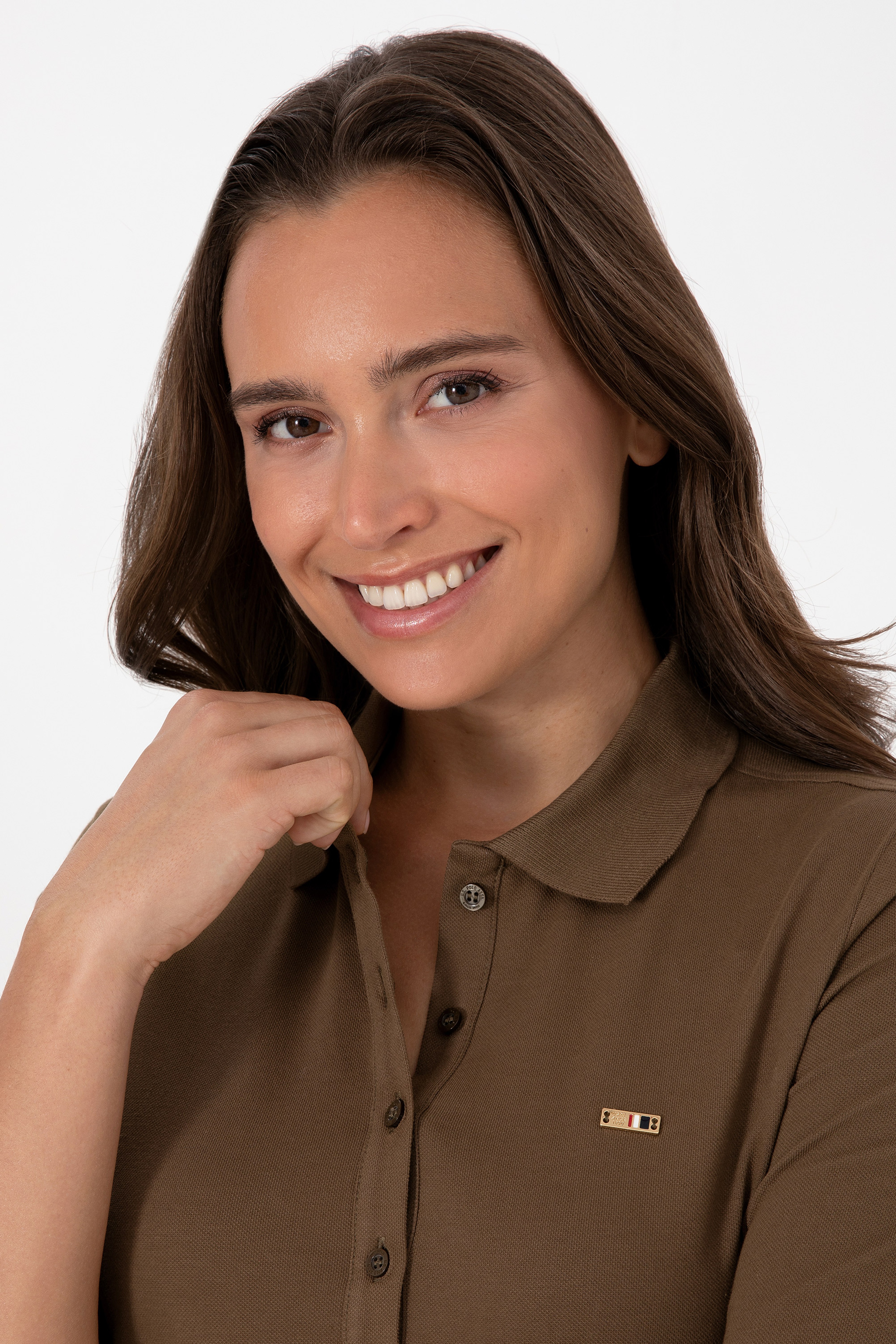 Kadın Haki Basic Polo Yaka Sweatshırt - Image 2