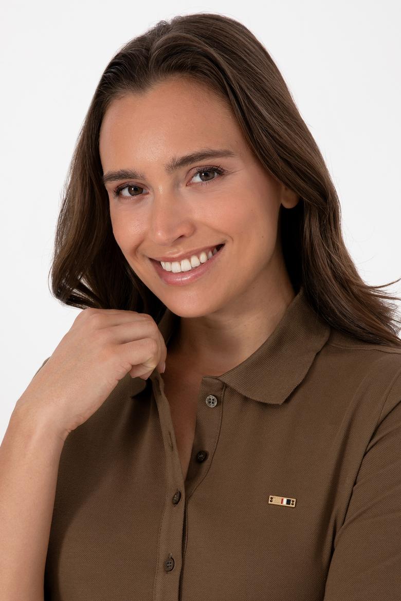 Kadın Haki Basic Polo Yaka Sweatshırt - 50313593075