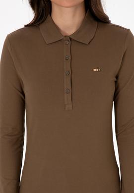 Kadın Haki Basic Polo Yaka Sweatshırt - 50313593075