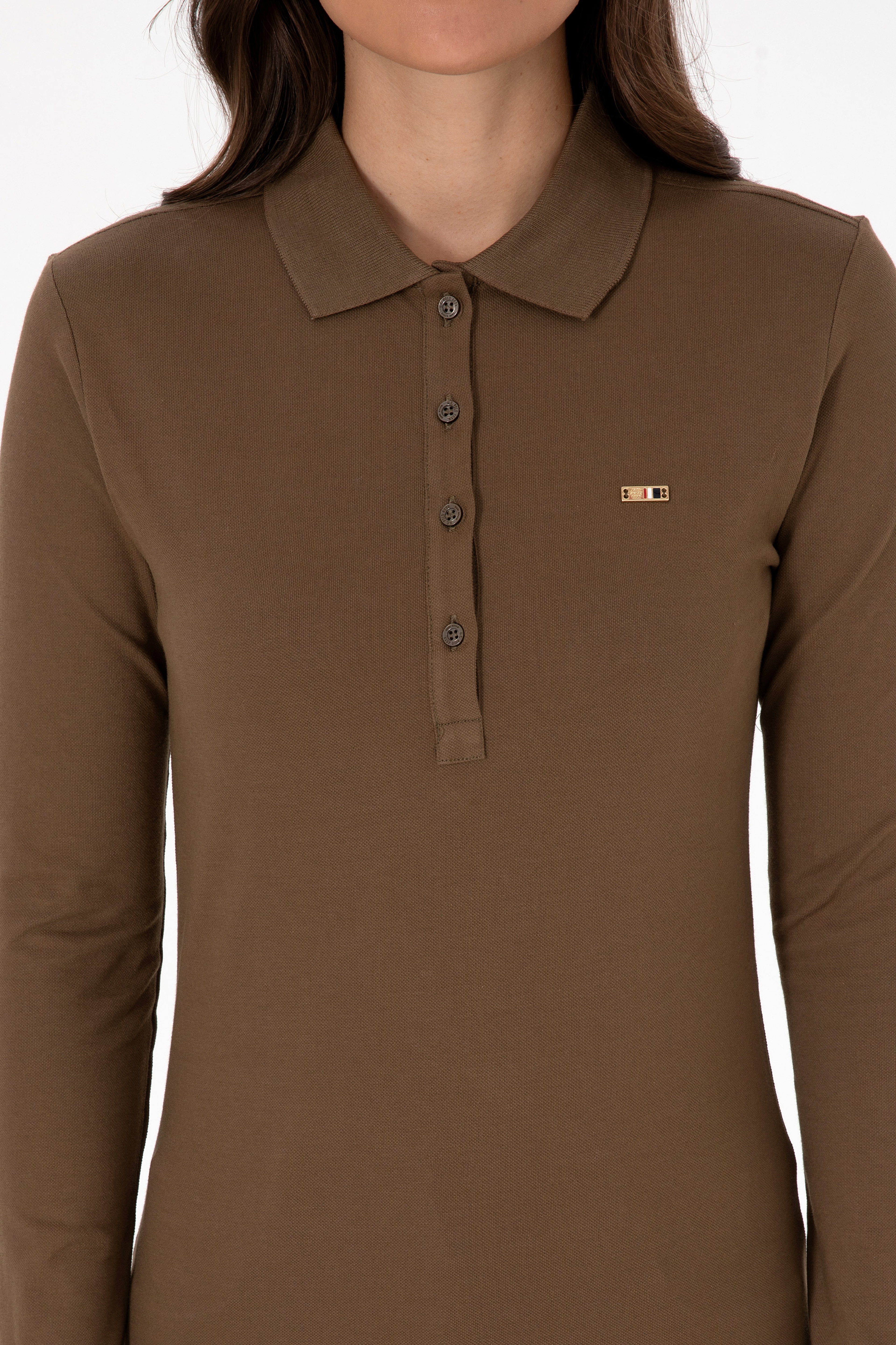Kadın Haki Basic Polo Yaka Sweatshırt
