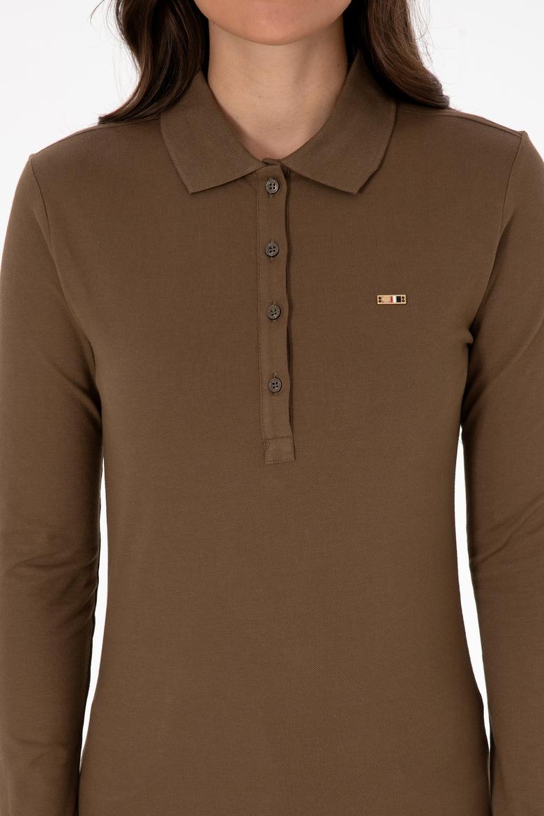 Kadın Haki Basic Polo Yaka Sweatshırt - 50313593075