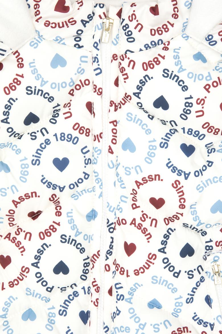 Kız Çocuk Krem Kalp Desenli Kapüşonlu Şişme Yelek - 50313176005