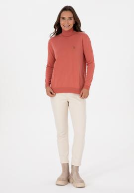 Kadın Gül Kurusu Boğazlı Basic Kazak - 50313621041