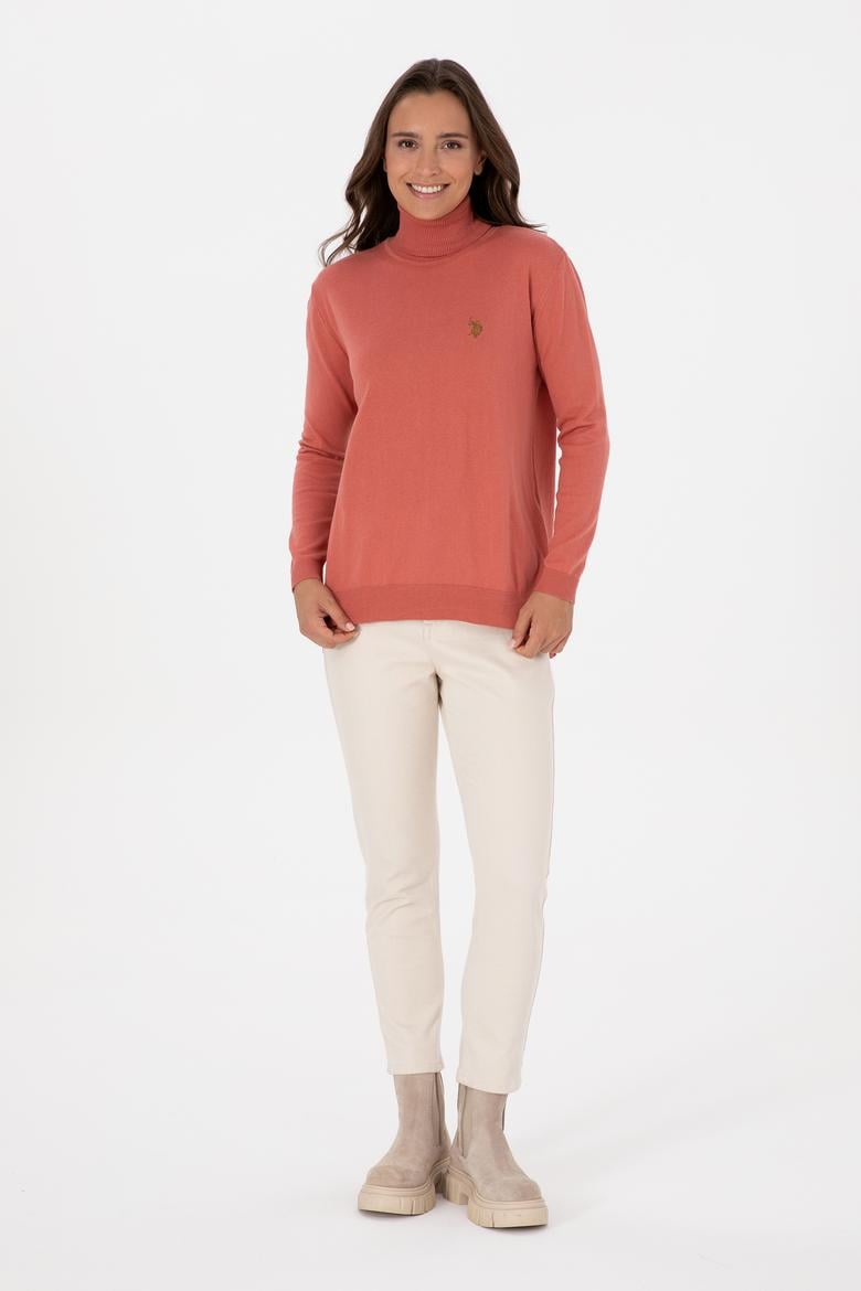 Kadın Gül Kurusu Boğazlı Basic Kazak - 50313621041