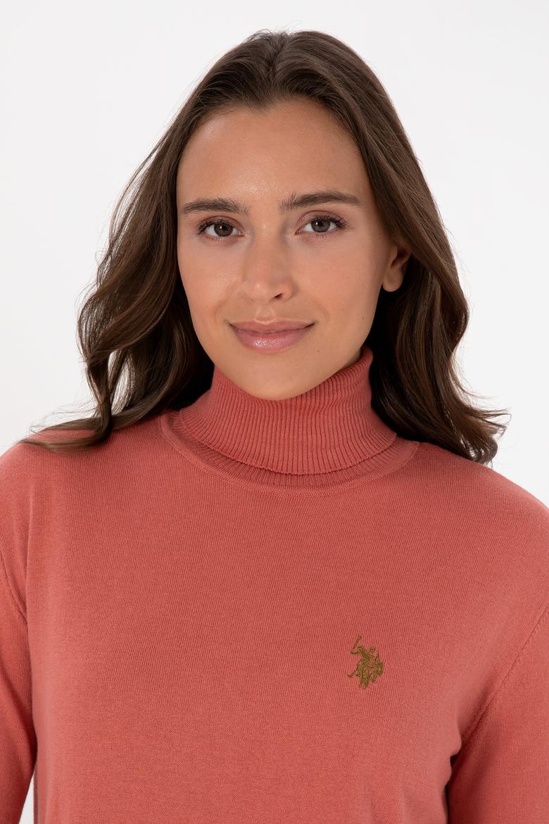 Kadın Gül Kurusu Boğazlı Basic Kazak - 50313621041