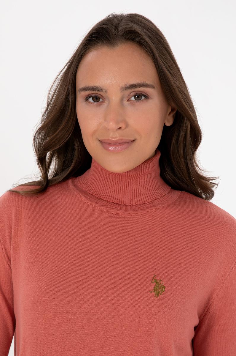 Kadın Gül Kurusu Boğazlı Basic Kazak