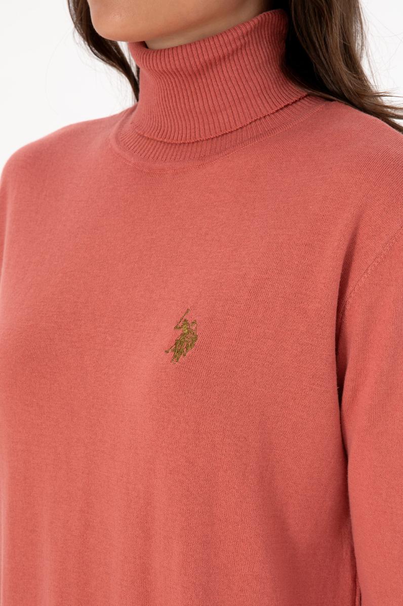 Kadın Gül Kurusu Boğazlı Basic Kazak