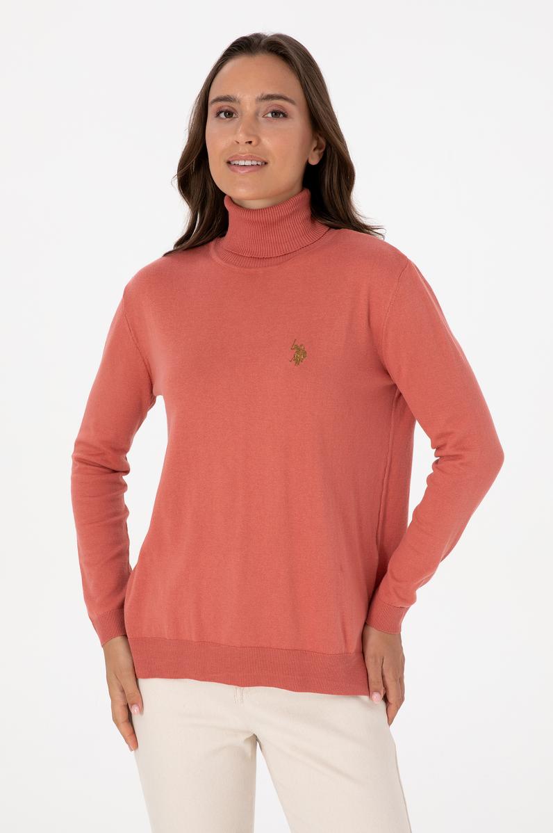 Kadın Gül Kurusu Boğazlı Basic Kazak