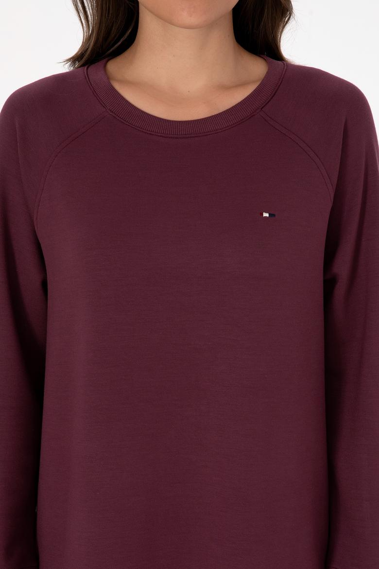 Kadın Bordo Modal Karışımlı Mini Boy Bisiklet Yaka Örme Elbise - 50313438029