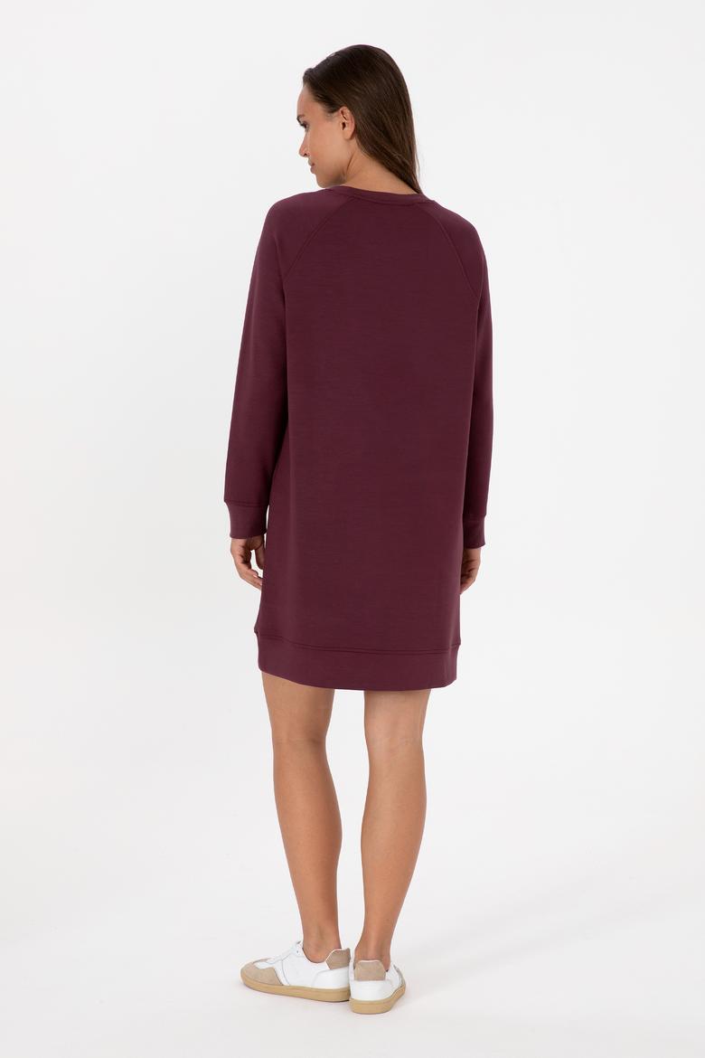 Kadın Bordo Modal Karışımlı Mini Boy Bisiklet Yaka Örme Elbise - 50313438029